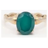 Sterling Gold Plate Oval Green Onyx Solitaire Ring