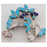 Sterling Zuni Ellen Quandelacy Hummingbird Brooch/