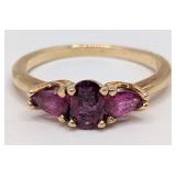 14K Gold 3-Stone Ruby Ring