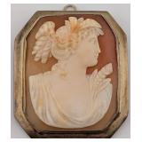 Victorian Sterling Hand Carved Cameo Shell Pendant