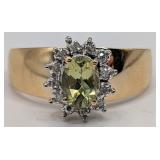 14K Gold Peridot & Diamond Halo Ring