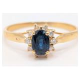 14K Gold Sapphire & Diamond Halo Ring