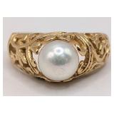 14K Gold Filigree Pearl Dome Ring
