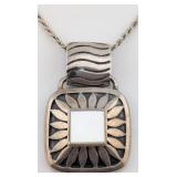 Vintage Sterling MOP Flower Pendant Necklace