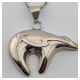 Vintage Sterling Navajo Merle House Bear Pendant N