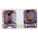 14K Gold Emerald Cut Amethyst Stud Earrings
