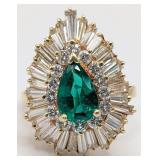 14K Gold Pear Cut Emerald & Diamond Estate Ring