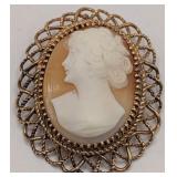 10K Gold Victorian Shell Cameo Brooch/Pendant