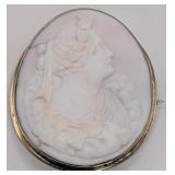 10K Gold Victorian Pink Shell Cameo Brooch