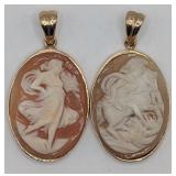 (2) 14K Gold Cameo Pendants