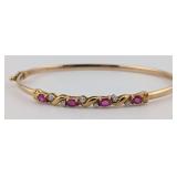 10K Gold Ruby & Diamond Latch Bangle Bracelet