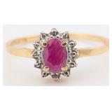 10K Gold Ruby & Diamond Halo Ring