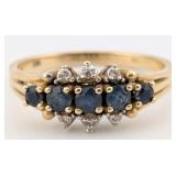 14K Gold Dark Blue Sapphire & Diamond Ring
