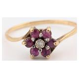 10K Gold Ruby & Diamond Floral Ring