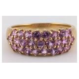 14K Gold Triple-Row Pink Sapphire Ring