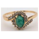 14K Gold Emerald & Diamond Ring