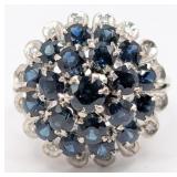 18K Gold Blue Sapphire & Diamond Statement Ring