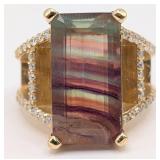 18K Gold Emerald Cut Tourmaline & Diamond Ring