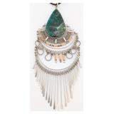 Vintage Peruvian Sterling Wirework Turquoise Bib N