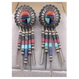 Vintage Sterling Quac Zuni Signed Inlaid Dangle Be