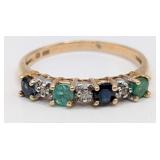 10K Yellow Gold Emerald Sapphire & Diamond Band