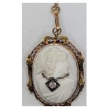 Antique 10K Multi-Color Gold Diamond Cameo With Go