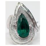 Platinum Pear Cut Emerald & Diamond Ring