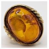 14K Gold Amber Cabochon Ring