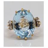 18K Gold Aquamarine & Diamond Ring