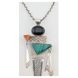 Vintage Sterling Navajo Prairie Fire Malachite Ony