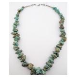 Sterling Vintage Large Raw Turquoise Beaded Neckla