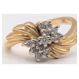 14K Gold Diamond Cluster Ring
