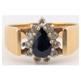14K Gold Dark Blue Sapphire & Diamond Ring