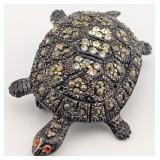 Vintage Sterling Marcasite & Sapphire Turtle Brooc