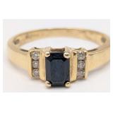 14K Gold Emerald Cut Sapphire & Diamond Ring