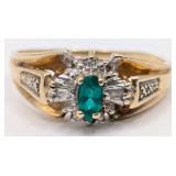 10K Marquis Emerald & Diamond Ring