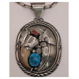 Sterling Ray Begay Signed Turquoise Coral & Bear C