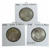 (3) 1948 Estados Unidos Mexico Five Peso 90% Silve