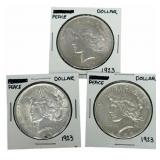 (3) 1923 United States Peace Silver Dollars