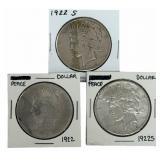 (1) 1922 & (2) 1922-S United States Peace Silver D