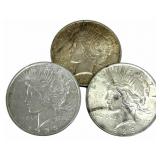 (3) 1923 United States Peace Silver Dollars