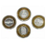 Lot Of Four $10.00 Mixed Silver Casino Tokens