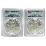 (2) 2021 American Silver Eagles PCGS MS 70 First S
