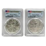 (2) 2021 American Silver Eagles PCGS MS 70 First S