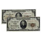 (2) Series Of 1929 United States $20 Federal Reser