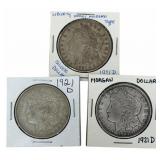 (3) 1921-D United States Morgan Silver Dollars