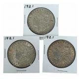 (3) 1921 United States Morgan Silver Dollars