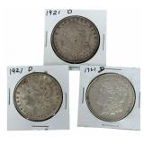 (3) 1921-D United States Morgan Silver Dollars