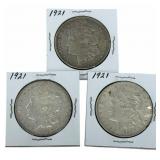 (3) 1921 United States Morgan Silver Dollars