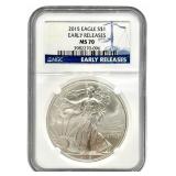 2015 American Silver Eagle NGC MS 70 Early Release